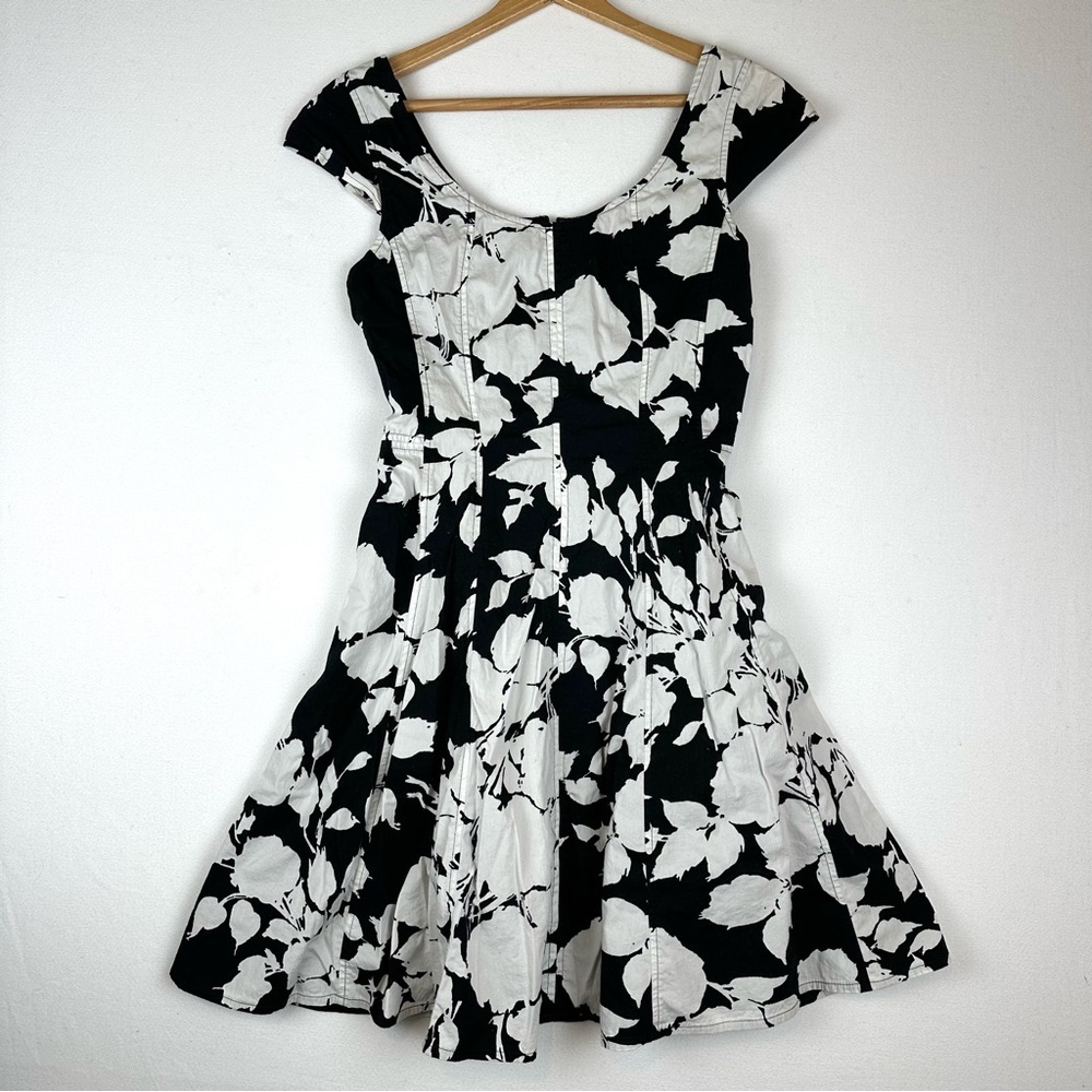 Talbots Black & White‎ Floral Cap Sleeve A-line Dress Party